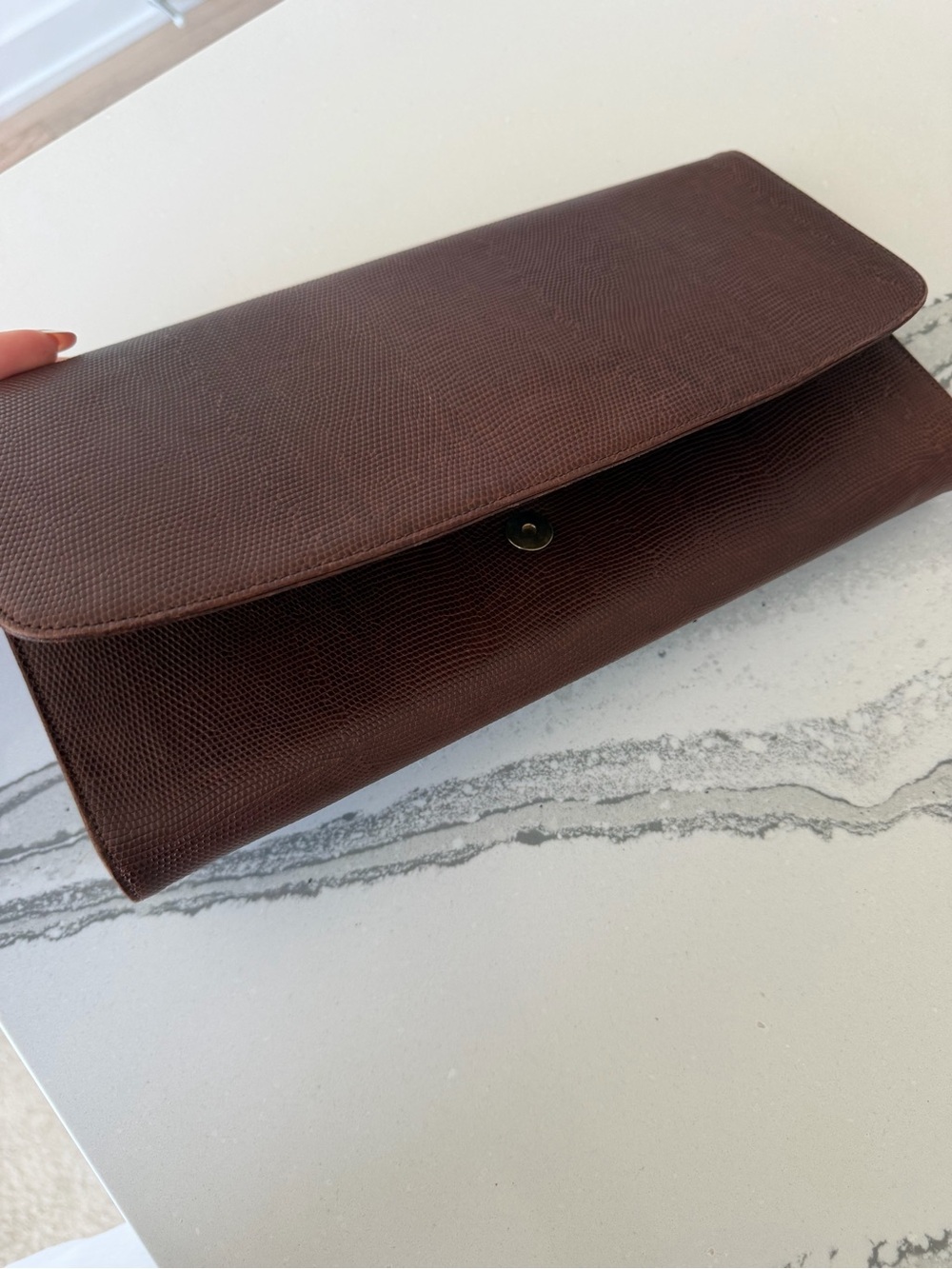 Classic Chocolate Brown Textured Leather Clutch